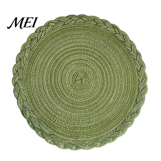 Cotton Yarn Placemat 12 Inch Round Placemats, Polyester Woven Braided Place Mats, Semi-handmade Washable Heat Resistant Circle Dining Table