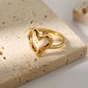 Personalized Heart-Shaped Textured Ring, 18K Gold Plated Stainless Steel