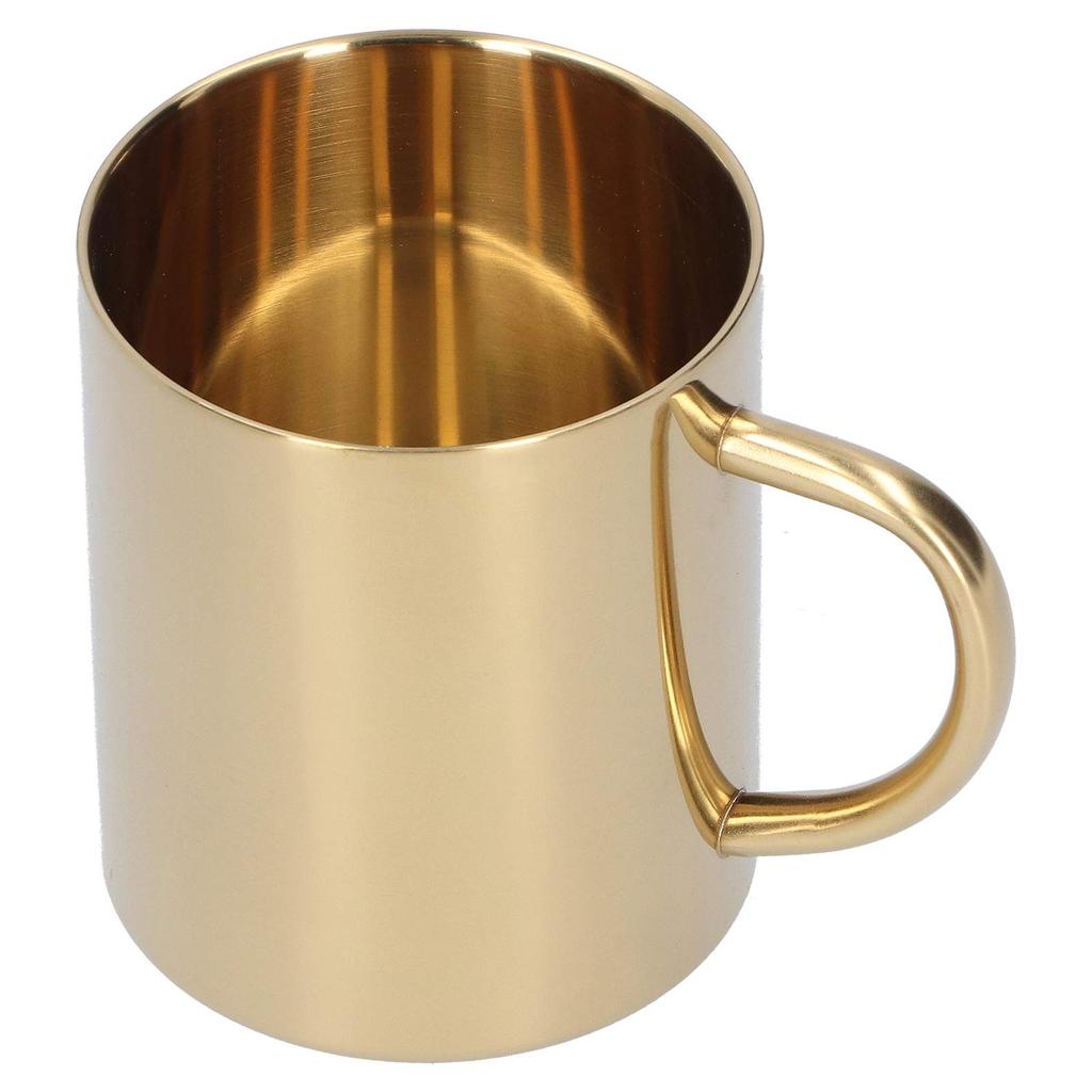 J-ouuo Mug, 304 Stainless Steel, Double-Layer, Anti-Scald, Coffee, Tea, Water, Cup with Handle, 400ml (Gold)