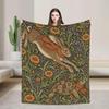 Hare and Tortoise Fleece Throw, William Morris Style, Cottagecore Floral (300g Flannel)
