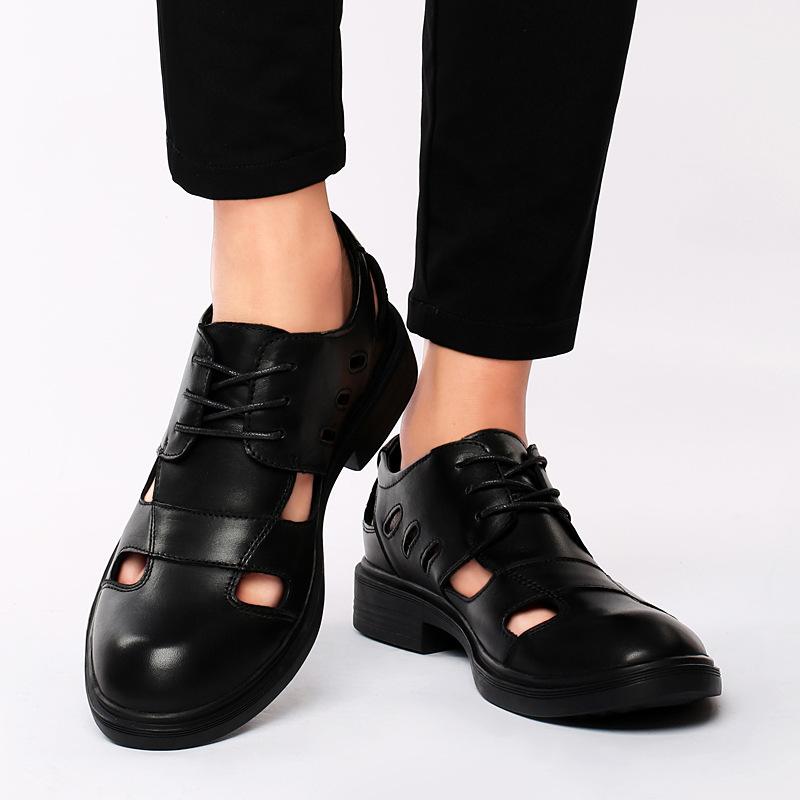 

Summer New Men s Shoes Men s Breathable Hole Leather Sandals British Comfortable Durable Niche Business Casual Leather Shoes Men 49 чорний