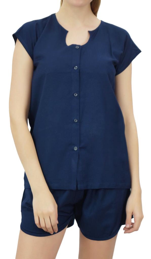 Bimba Womens Black Buttondown Pj 2-Piece Set Shirt & Shorts Night Dress-10
