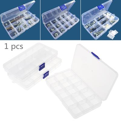 Custodia per orecchini con anello per gioielli in plastica trasparente regolabile da 15 griglie. Cassetta degli attrezzi hardware rimovibile