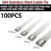 100Pcs 304#Stainless Steel Cable Ties Heavy Duty Self-Locking Cable Zip Tie Multi-Purpose Metal Exhaust Wrap Locking Ties