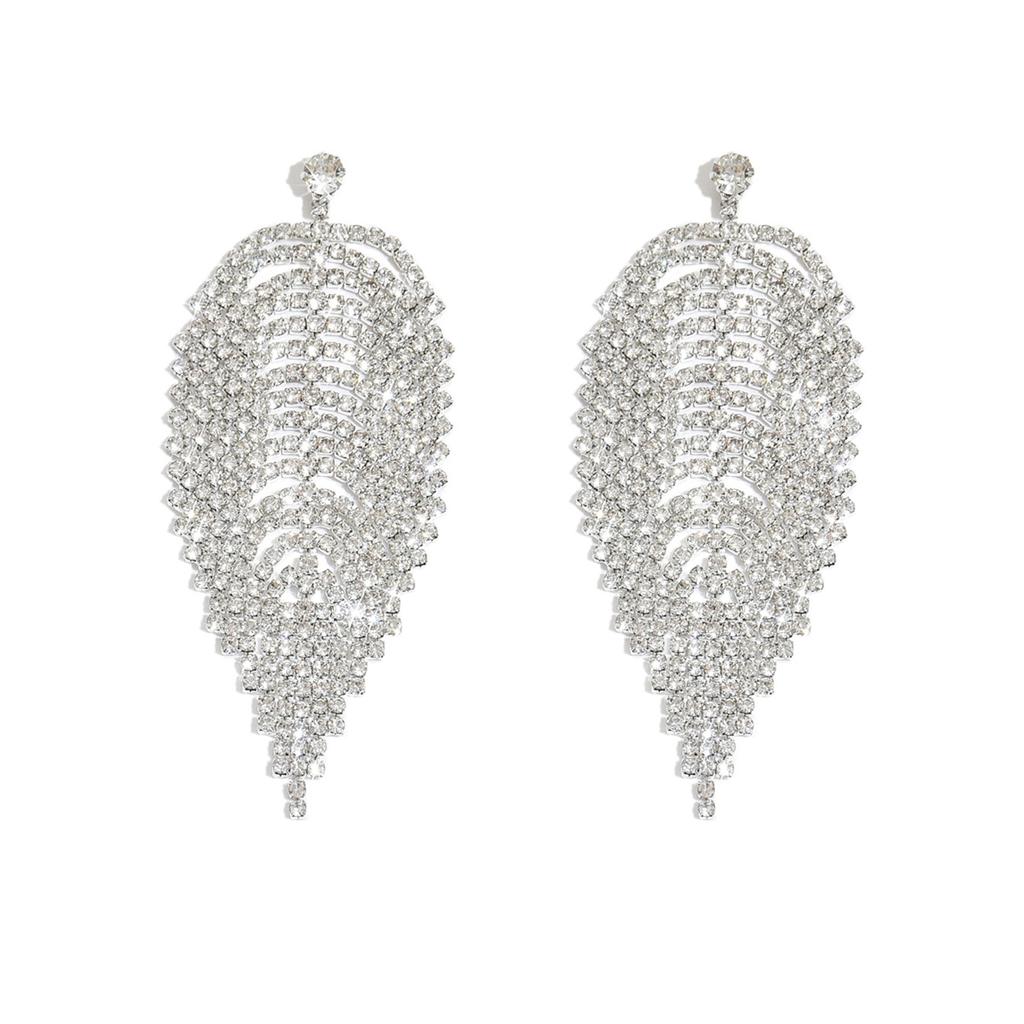 Fashionable Rhinestone Geometric Feather Earrings with High-end and Personalized Design Earrings for Women