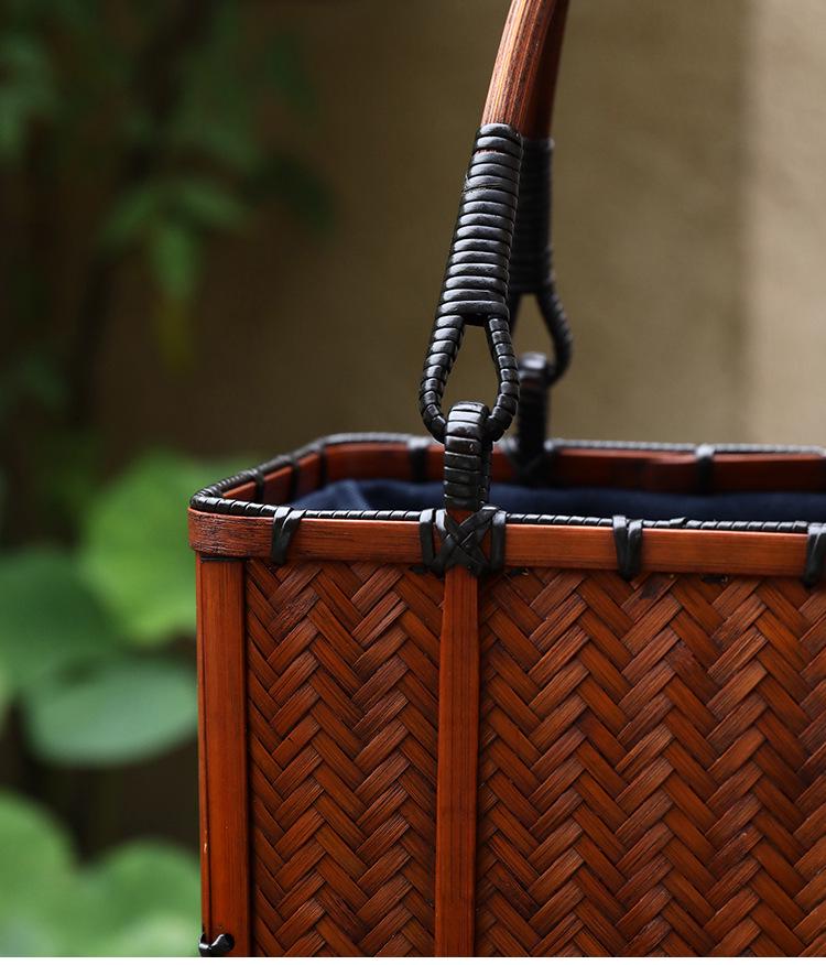 Ręcznie pleciona torebka z bambusa: Przenośna Torba Prezentowa na Ceremonię Herbaty