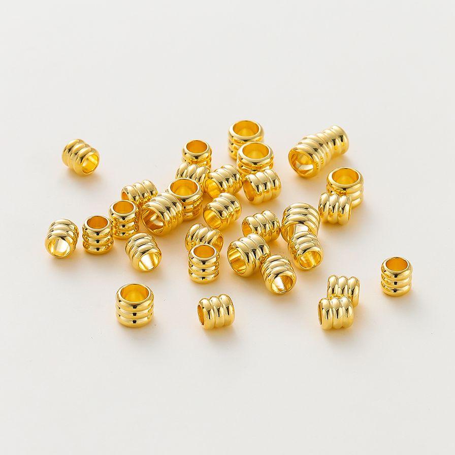 20 30 50pcs/lot 14K 18K Gold Plated Cylinder Charm Metal Beads Loose Spacer Beads For Bracelet DIY Jewelry Making Accessories