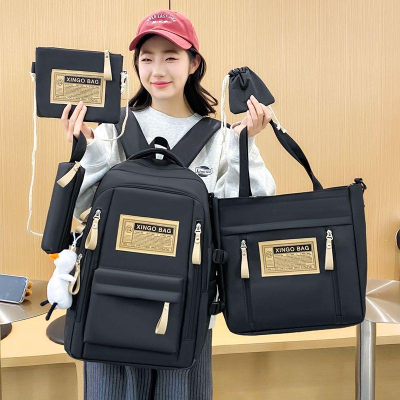 4pcs/set Backpack Female Junior High School Large Capacity High School College Style Schoolbag Outdoor anti backpack