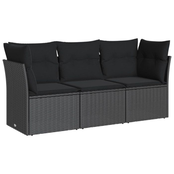 VidaXL Salon de jardin 3 pcs avec coussins noir résine tressée 3217205