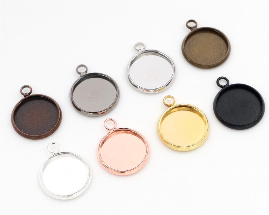 Brass Material 20pcs/lot 10mm 12mm Inner Size 8 Colors Plated One Loops Style Cabochon Base Cameo Setting Charms Pendant Tray