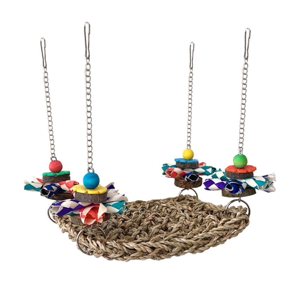 Multiuse Bird Perch Chewable Hammock Cage Hanging Toy with Natural Woven Straw Safe For Pet Parrots Entertainment Fun