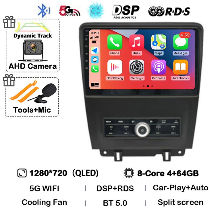 Android 14 WIFI+4G Carplay Auto For Ford Mustang 2010 2011 2012 2013 2014 Car Radio Multimedia GPS Navi Player 360 Camera Stereo