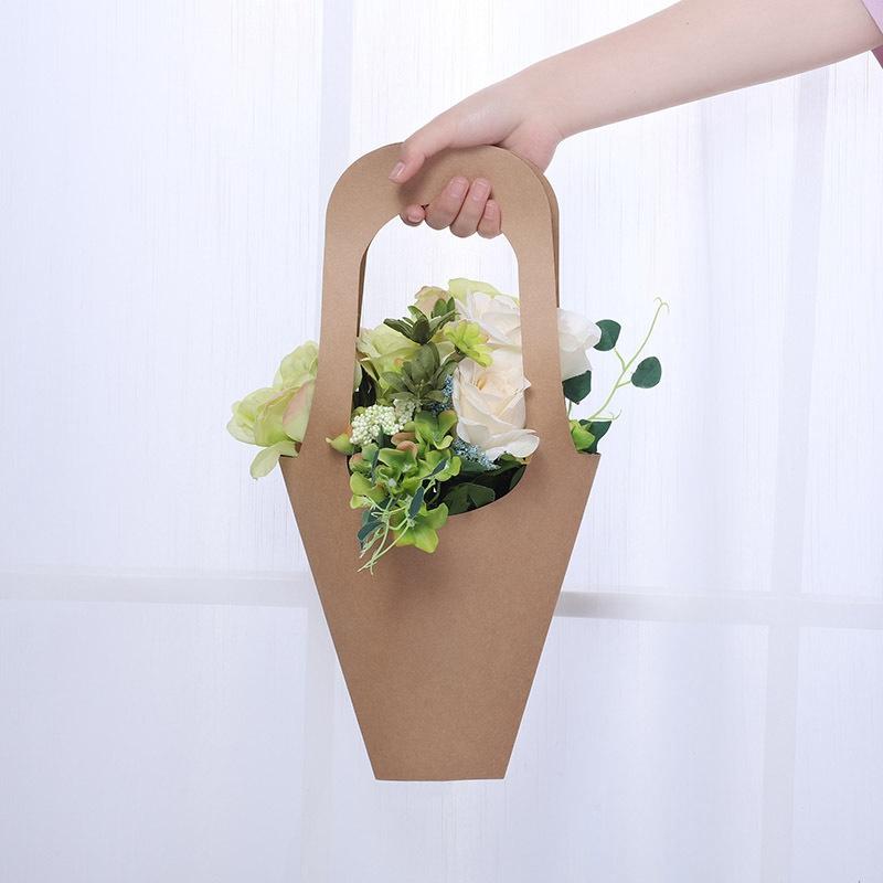 10 Stück Henkel Kraftpapier Blumenbeutel Blumenverpackung Geschenk Blumenverpackungsboxen für Zuhause Hochzeit Party Dekoration