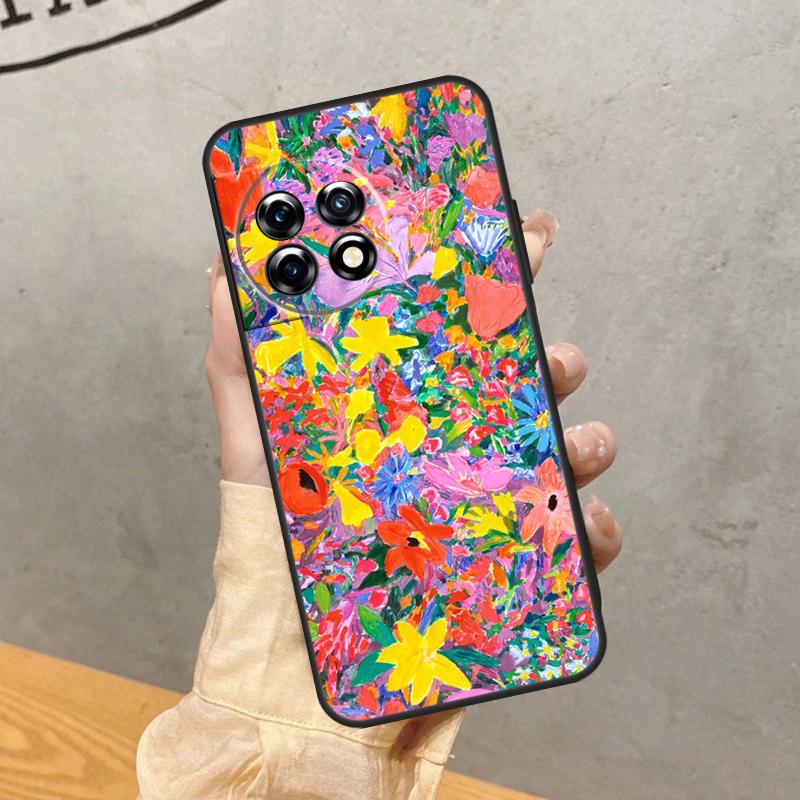 Colourful Flower Painting Art Case For OnePlus 15 15R 13R 13 13T 12 12R 11 10 9 Pro 10T Nord 5 CE 4 2 3 Lite N20 N30 Cover