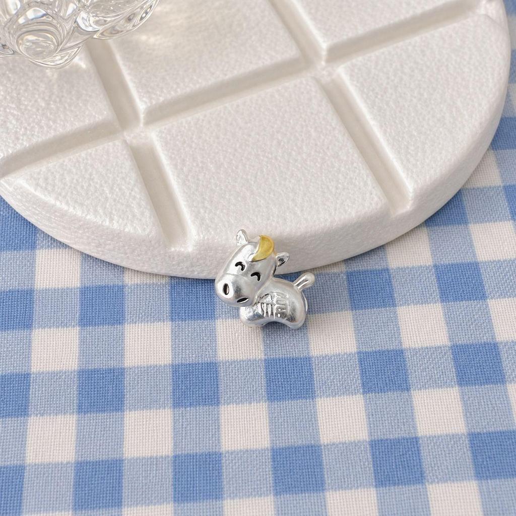 999 Sterling Silver Colorful Cartoon Horse Spacer Beads for DIY Bracelets