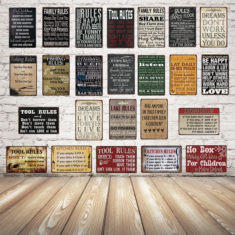 

[ Келли66 ] Рыба на нашем домашнем инструменте Семья Кухонные правила Металлическая вывеска Жестяной плакат Декор Бар Настенное искусство Роспись 20 * 30 см Размер Dy54