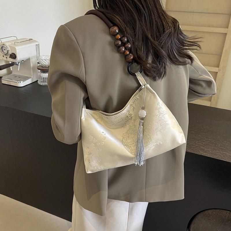 Chinese Style Women Embroidered Underarm Bag Crossbody Large Capacity Shoulder Commuter Bucket Handbag National Ethnic Pattern