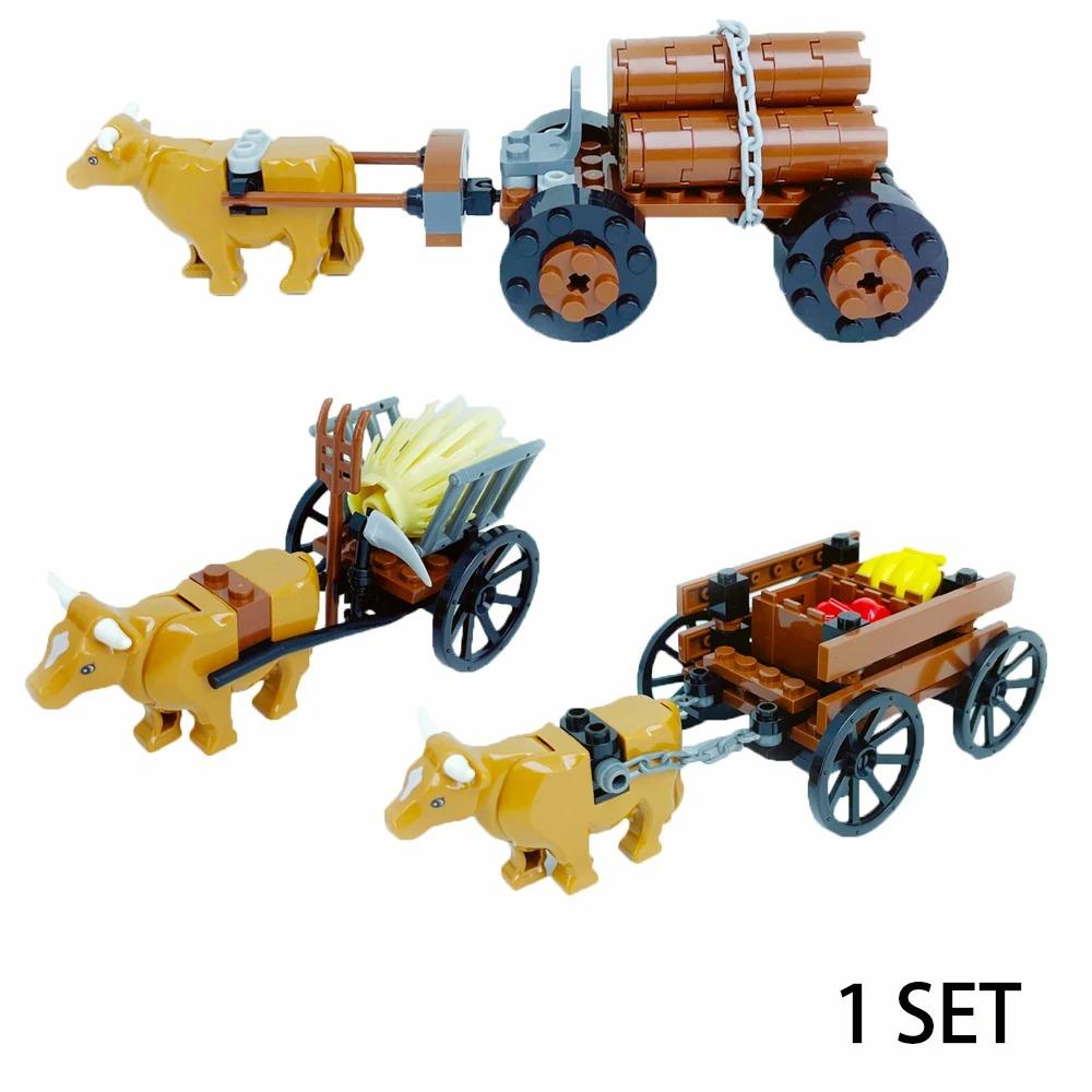 MOC Farm Set Stavebnice Plodina Rostlina Dýně Konírna Kráva Kruh Zvířata Město Pohled na ulici Kostky Model Hračky