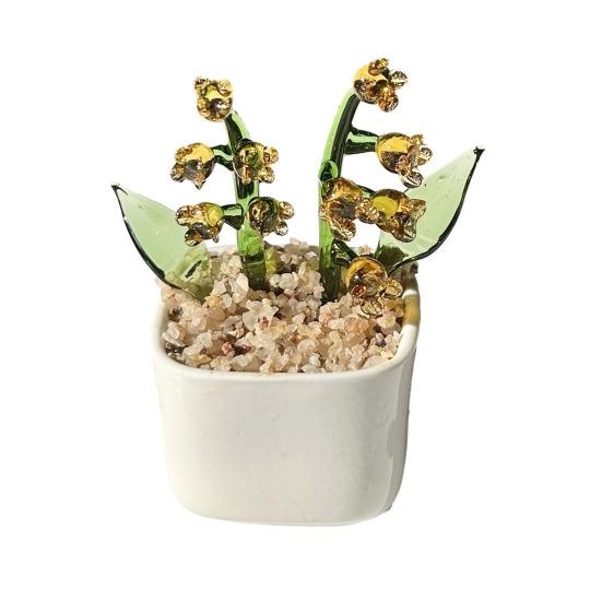 Miniature Glasblomst Figur Håndblæst Mini Blomsterbuket i Pot Samlerobjekt Blomstrende Blomsterpynt til Hjem Indendørs Borddekoration