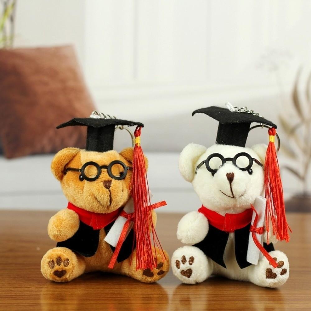 Funny Cute Graduation Bear Plush Toy Soft Stuffed 12cm Bear Keychain Blessing Hanging Dr Bear Doll Desk Decor