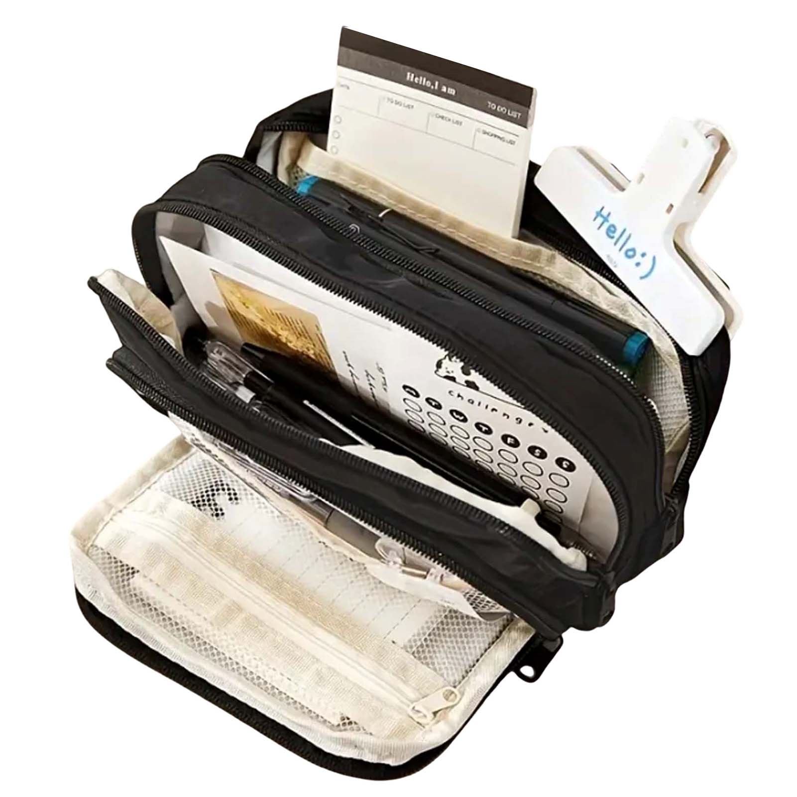 

Portable Three-Layer Pencil Case Zipper Stationery Storage Bags with Zipper for School Student Teen Girl Boy чорний