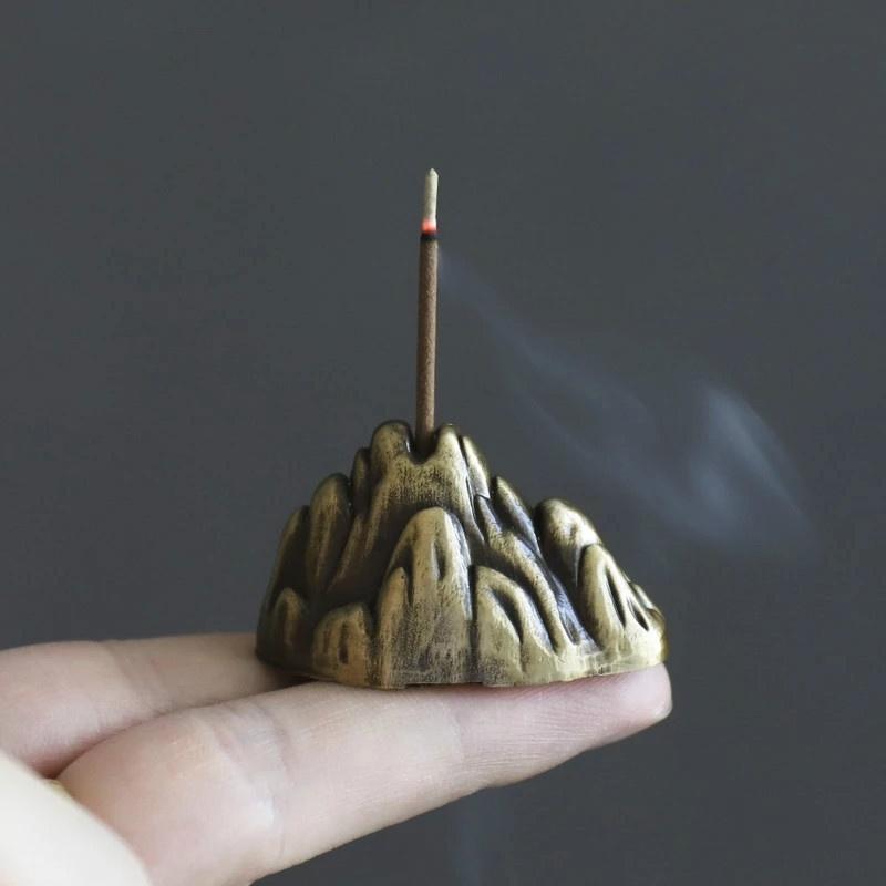 New Pure Copper Incense Burner Teahouse Ornaments Mini Mountain Incense Stick Holder Creative Aromatherapy Censer Home Office Decor
