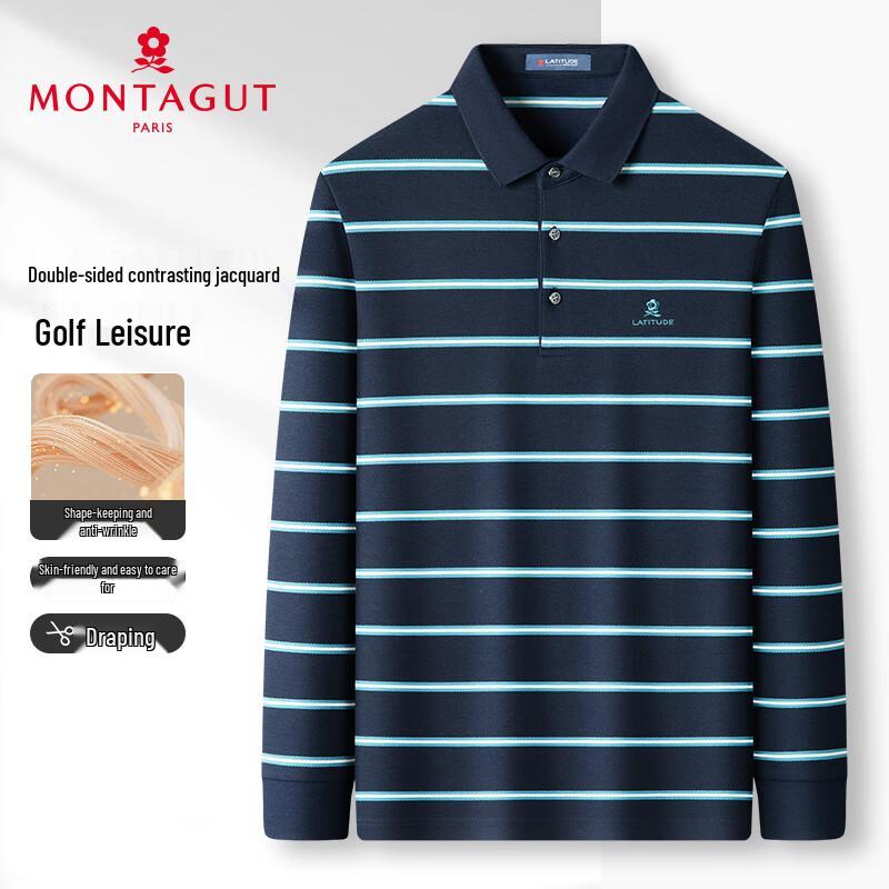 MONTAGUT Men's Striped Long-Sleeve Polo Shirt