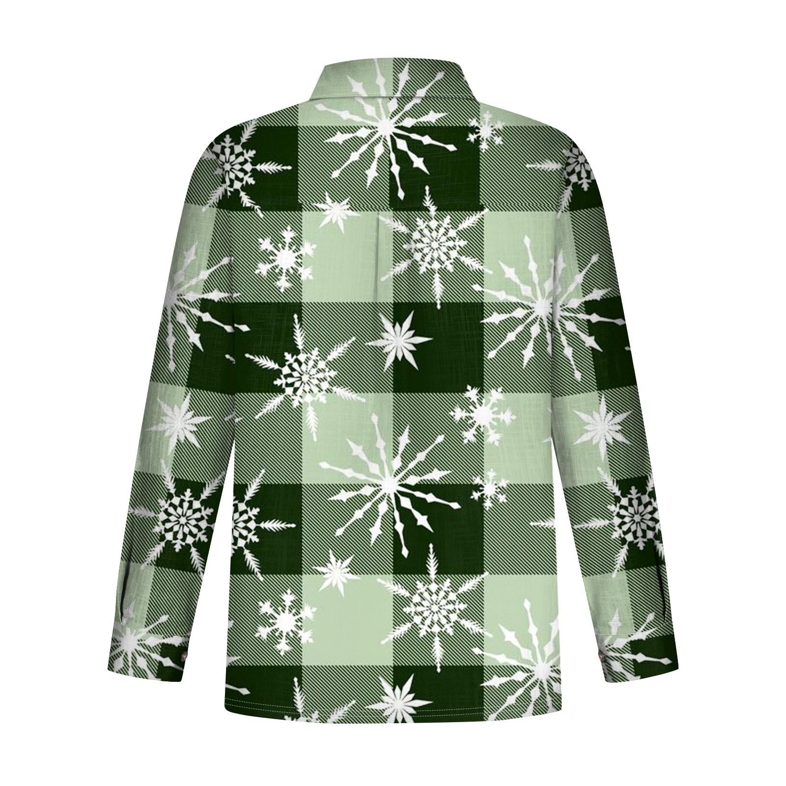 Женская свободная повседневная рубашка с длинными рукавами и рождественским принтом — фото 4