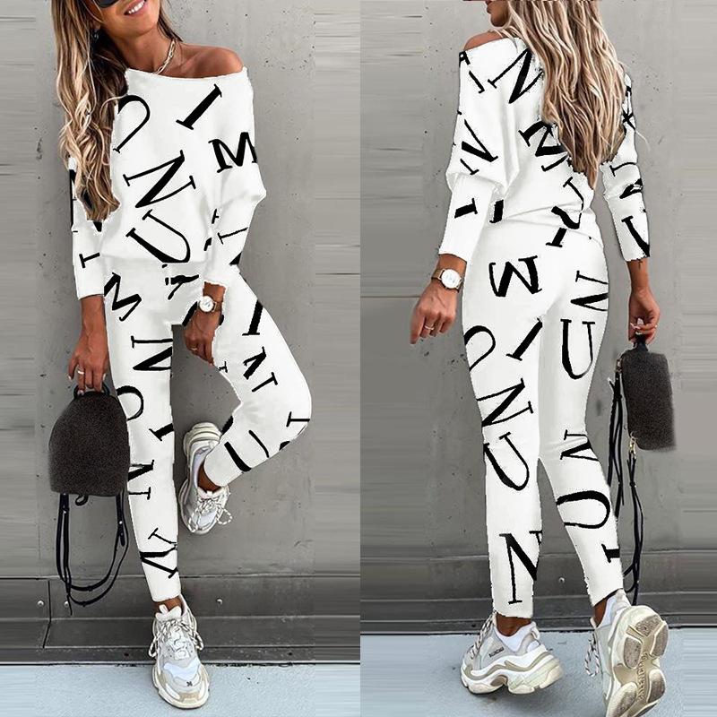 Autumn Women's Long-sleeved and Long-pants Casual Set with Letter Prints