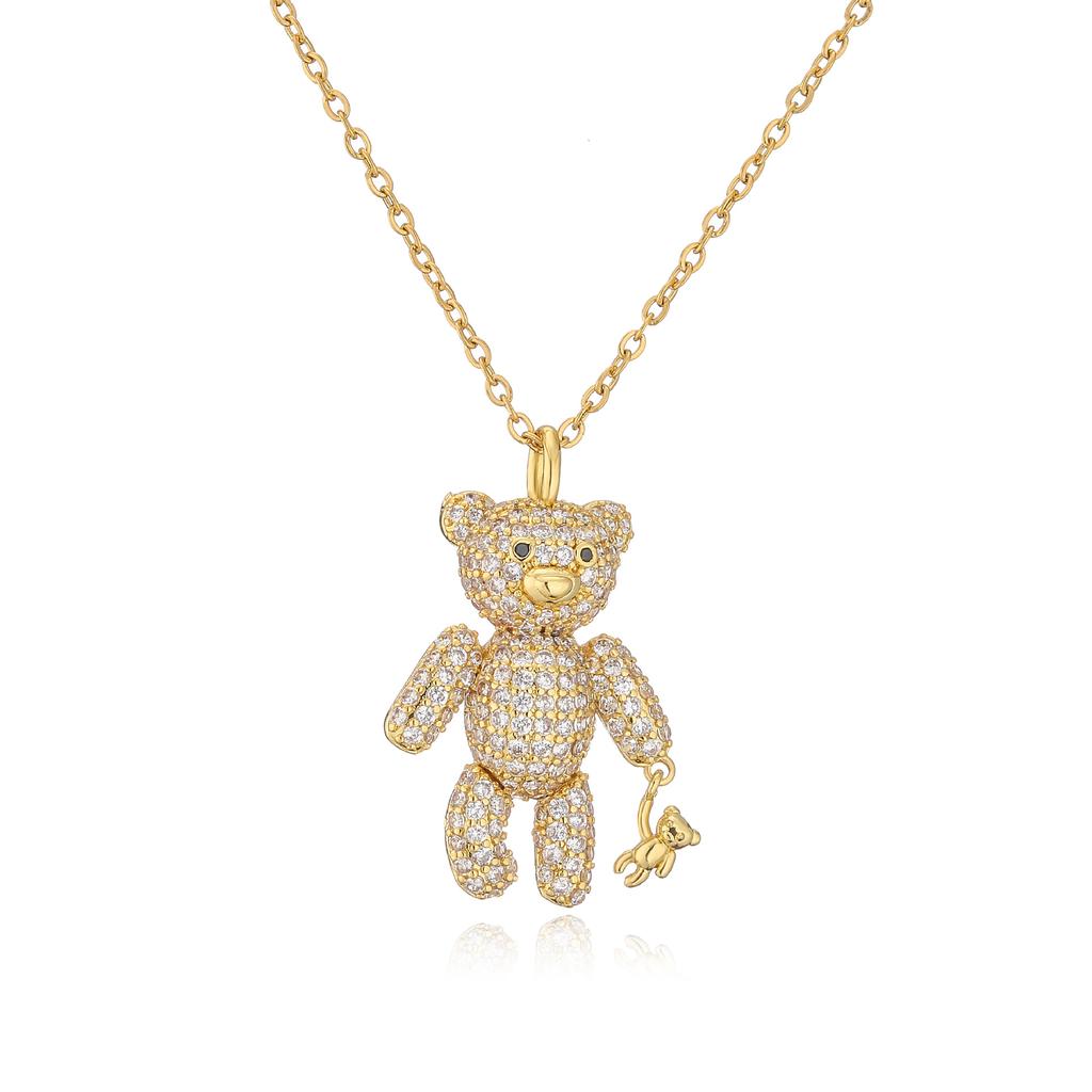 Copper Inlaid Zircon Bear Pendant Necklace, Exquisite and Cute Fashion Accessories Gift.