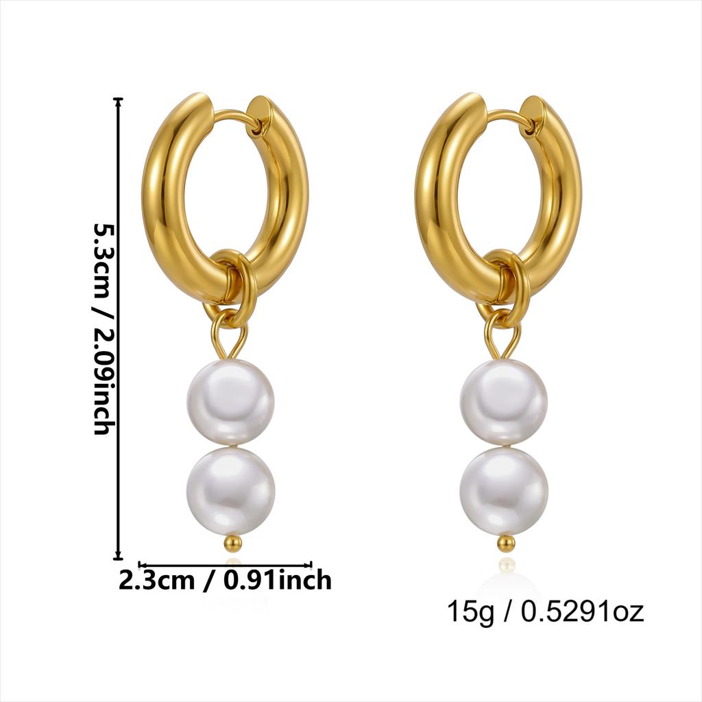 Exquisite Stainless Steel Heart Love Hoop Earrings for Women Punk Hiphop Imitation Pearl Drop Earrings Waterproof Jewelry