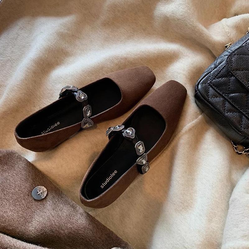 Fashion Flat Shoes for Women 2025 New Spring Autumn Square Toe Leopard Print Diamond Shallow Mary Jane Plus Size Women's Shoes