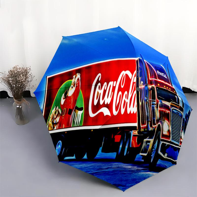 1PC Coca-cola Christmas Delivery Automatic Umbrella - Suitable Travel Outdoor Portable Umbrella Birthday Gift Daily Essentials
