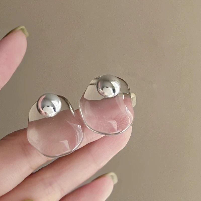 Transparent Geometric Earrings Made Resin Metal Combined Fashionable Luxurious Trendy Design Earrings Women's Parties Jewelry