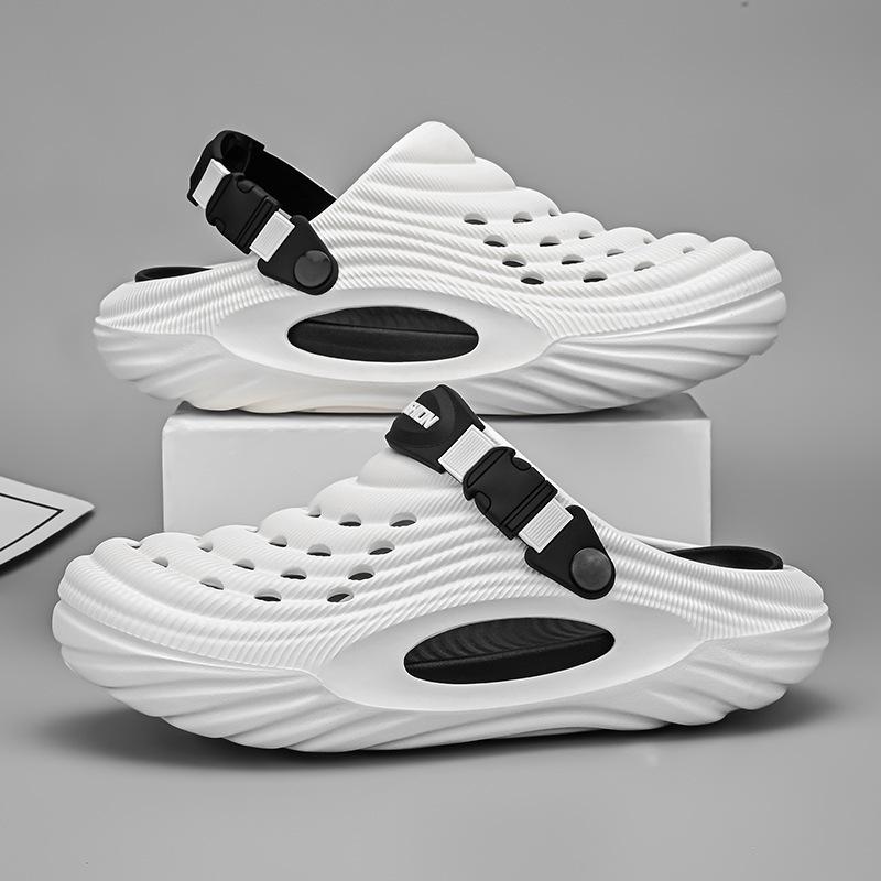 Pánské prodyšné zahradní pantofle: Neformální plážové sandály na silné podrážce, pantofle s kulatou špičkou, letní obuv.