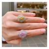 New Pink Ring With Micro Inlaid Pear Shaped Colored Jewelry Retro Exaggerated Zircon Female