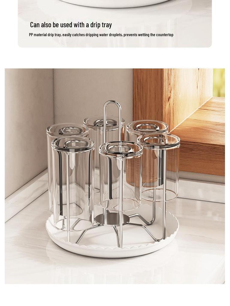 Stainless Steel Rotating Cup Holder & Draining Rack for Countertop
