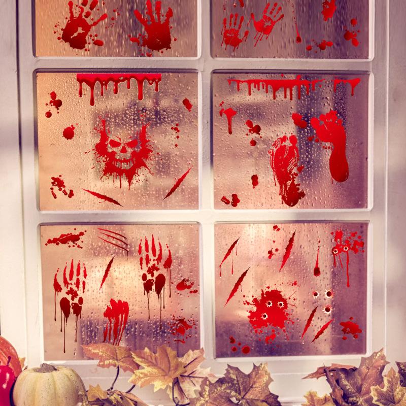 Halloween Bloody Handprint Stickers Removable Wall Door Window Decal Haunted House Horror Party Decor Prop