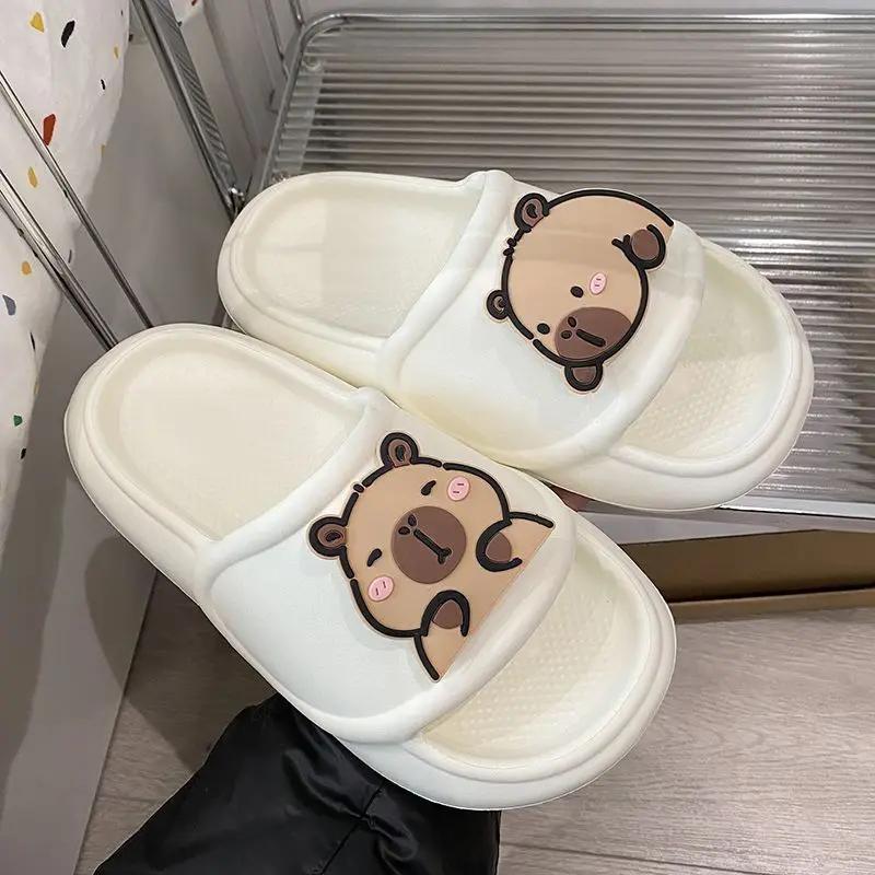 

2025 Милый дизайн капибары Толстая подошва Женские тапочки-слайды Ванная Пляж Домашние сандалии Летняя обувь для пары 40-41 белый