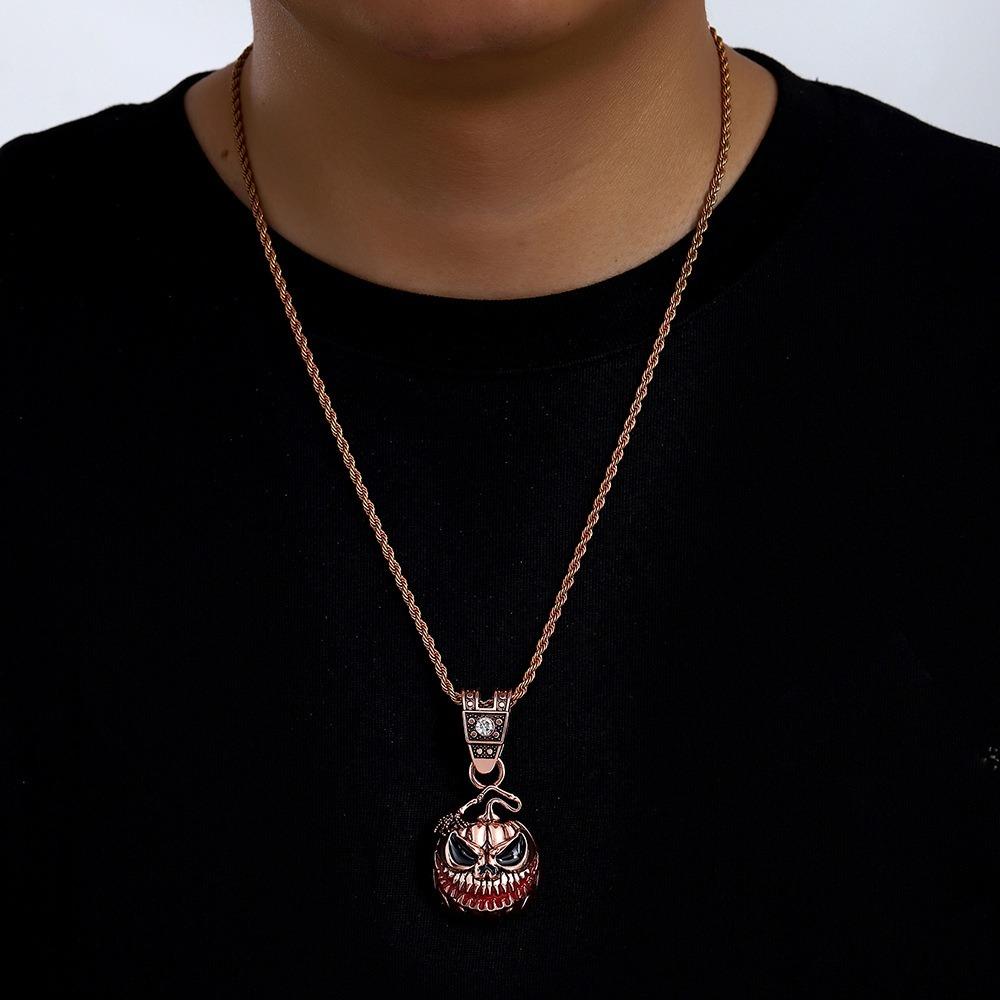 

Rhinestone Metal Pumpkin Chain Shiny Skull Jewelry Neck Pendant Gold Halloween Necklace Gift