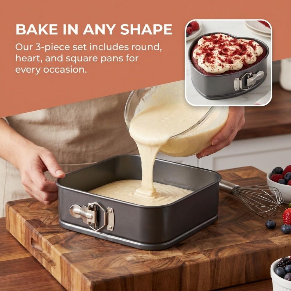 3pcs Carbon Steel Springform Pan Set Removable Bottom Cheesecake Pan Set  Home Kitchen DIY Baking