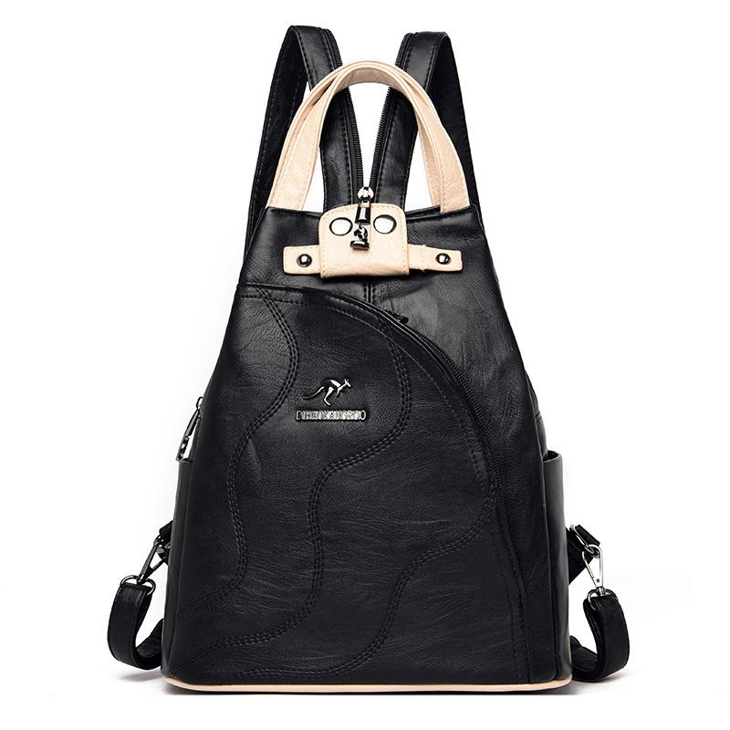 High Quality Patchwork Soft Leather Backpack Fashion School Bags For Girls Multifunctional Bags Ladies Backpacks Sac a Main