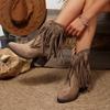 Large Size Cowboy Tassel Pointed Head Square and V-mouth Knight Boots Autumn and Winter Mid-tube Knee Women's Boots