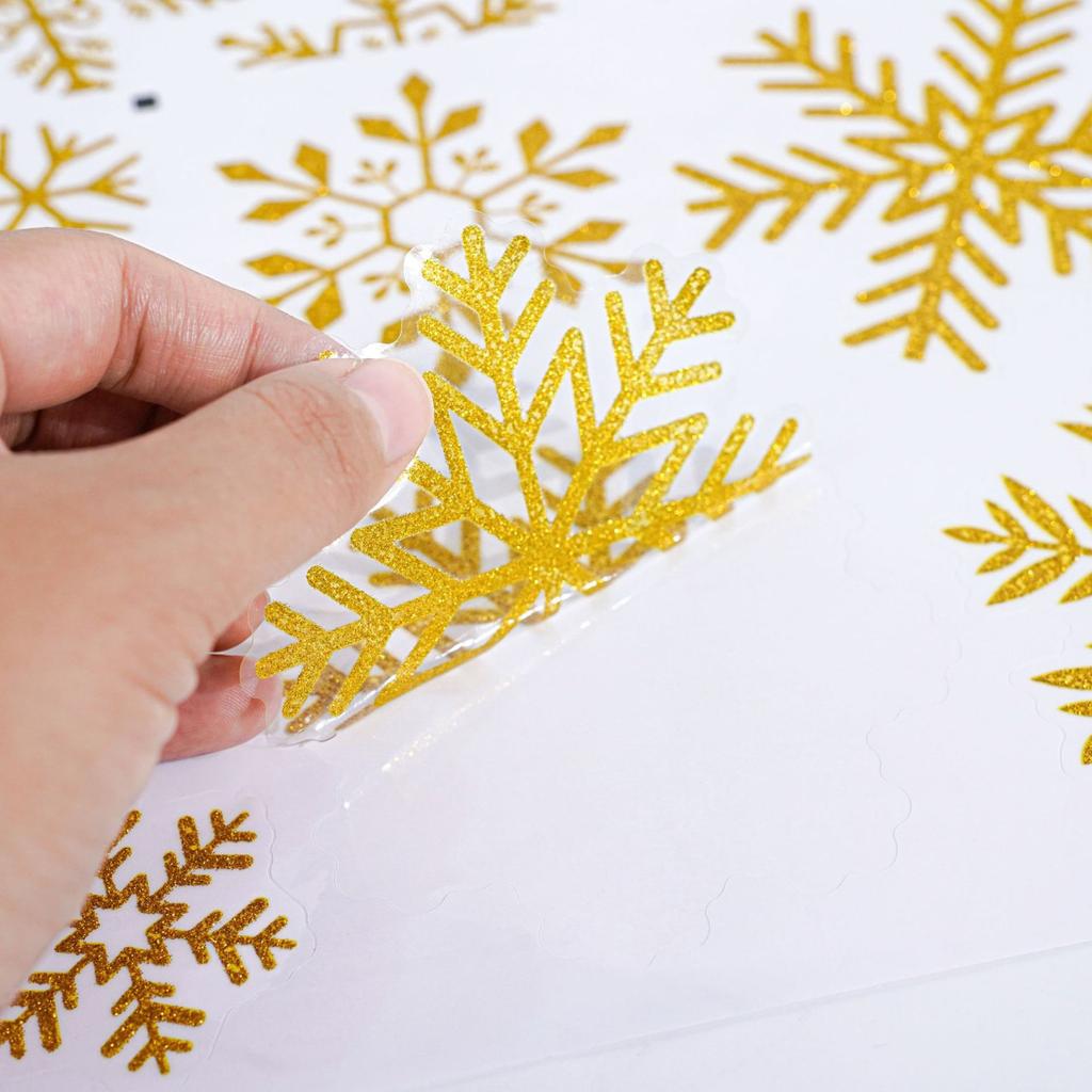 6 Glass Window Stickers With Golden Snowflakes Glitter Christmas Decoration Window Stickers Static Christmas Window Stickers