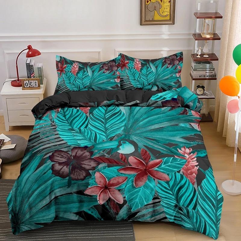 Nature Tropical Green Leaves King Queen Bedding Set Rainforest Jungle Plant Duvet Cover 3D Botanical Polyester Comforter Cover