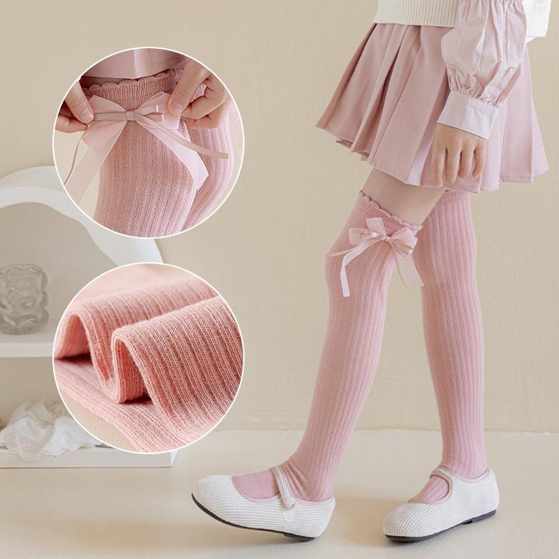 New Kids Girls Bow Long Socks Spring Autumn Cotton Over The Knee High Socks Cute Baby Lolita Stockings