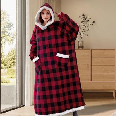 Wearable Blanket Hoodie for Adults Women Men Oversized Sherpa Fleece Sweatshirt Blanket Cozy Plush Flannel Nightgown with Pockets