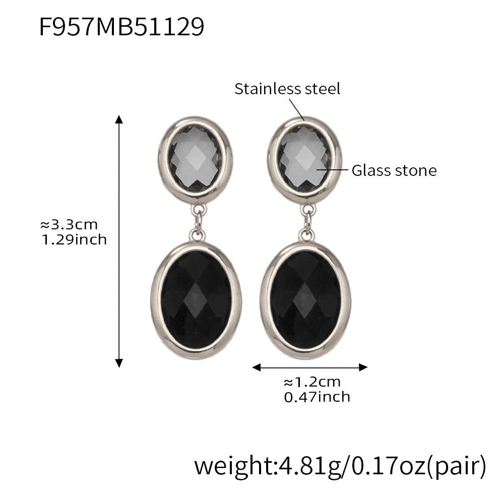

Oval Glass Stone Stainless Steel Earrings - Elegant and Versatile Light Luxury Accessory for Ladies
