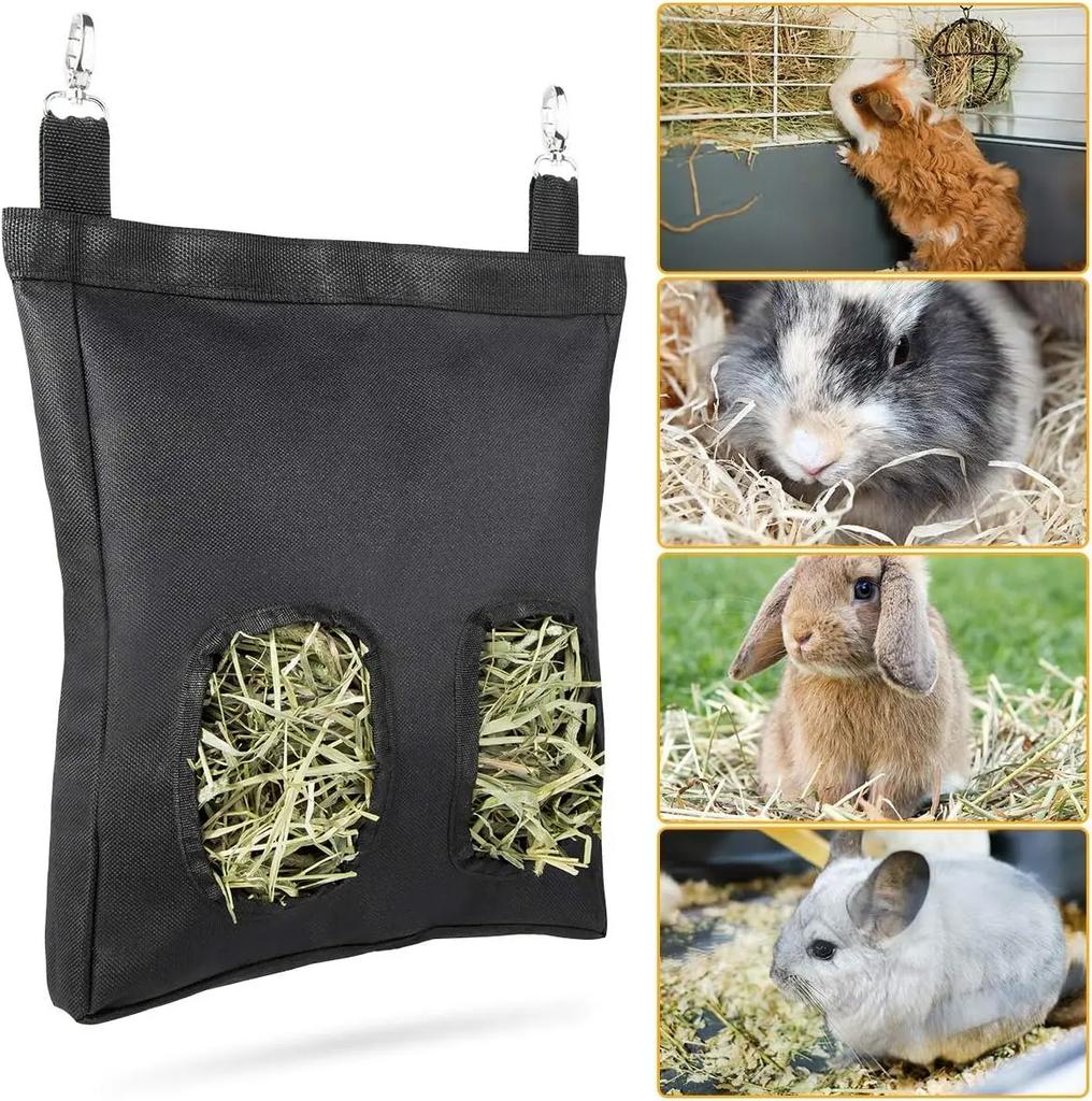 Hay Feeder Bag Hanging Pouch Feeder Holder Feeding Dispenser Container for Rabbit Guinea Pig Small Animals Pet Cage Accessories
