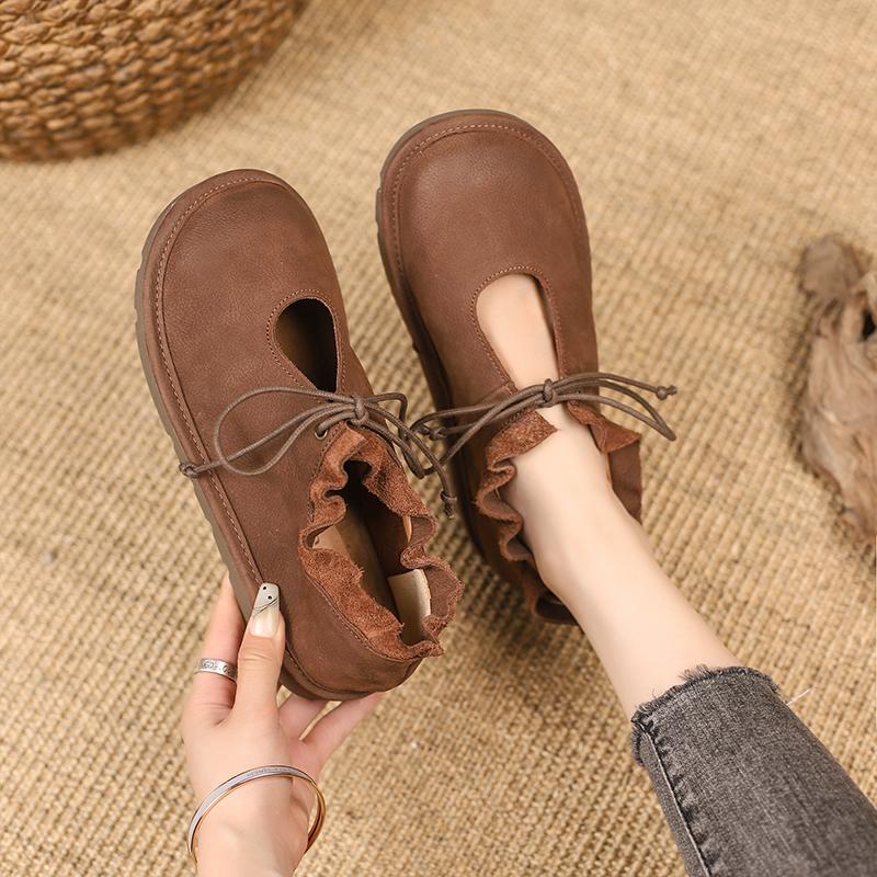 Spring Summer Female Soft Original Flats Shoes Women Lace Up Genuine Leather Comfort Luxury Elegant Shoes for Ladies Zapatos